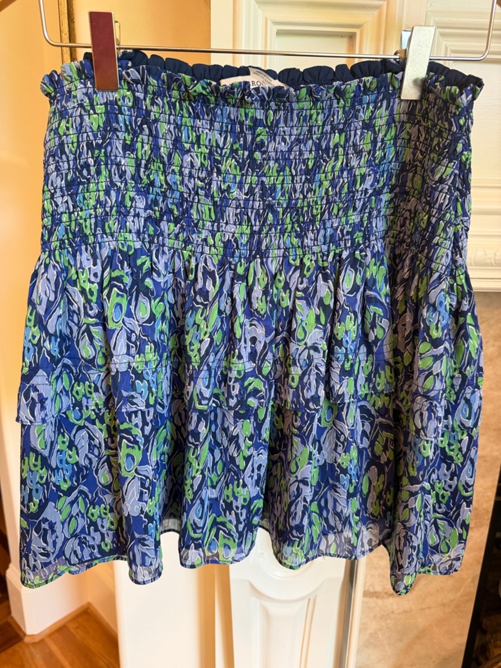 Ramy Brook smocked waist, tiered Mini Skirt (L)